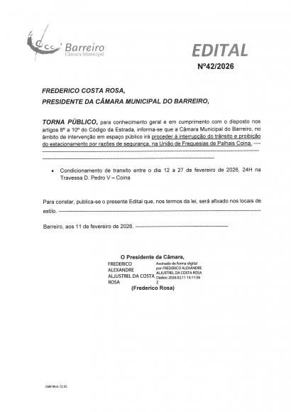 Condicionamento de Tr&acirc;nsito - Travessa D. Pedro V - Coina