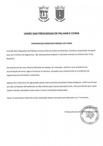 Comunicado Mercado Mensal de Coina