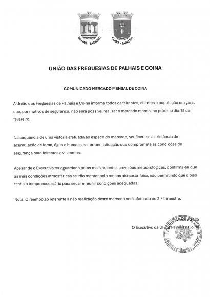 Comunicado Mercado Mensal de Coina