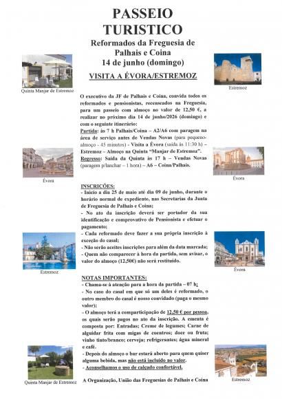 Passeio Turistico de Reformados/Pensionistas - 14 de junho